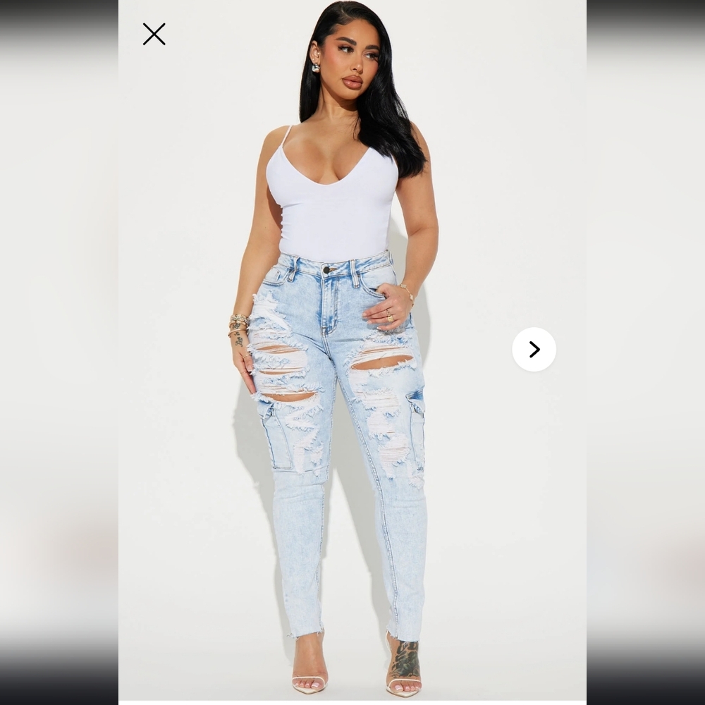 Light Blue Distressed Cargo Jeans